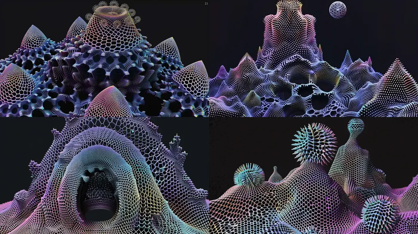 Abstract Geometric Landscapes with Organic Textures - Midjourney sref style