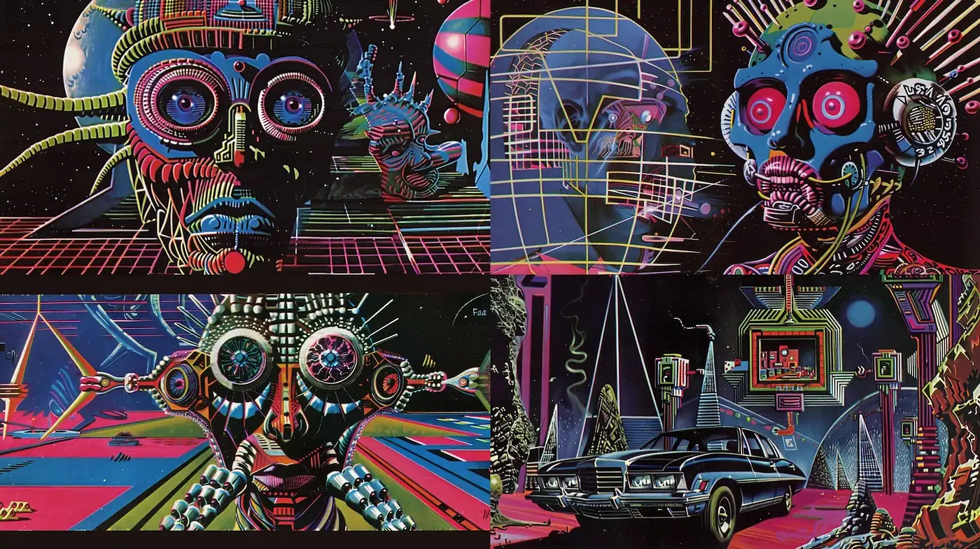 Vibrant Sci-Fi Retro Futurism with Neon Elements - Midjourney sref style