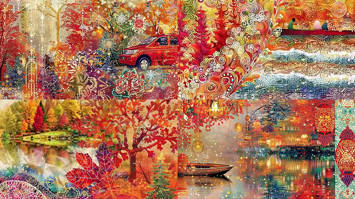 Vibrant and intricate autumnal tapestry infused with whimsical fantasy elements - Midjourney sref style