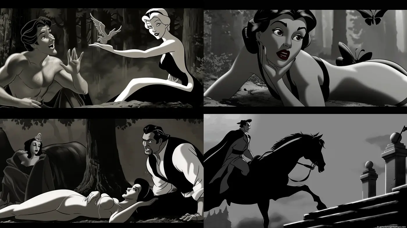 Monochromatic Nostalgia: A Homage to Classic Animation and Film Noir - Midjourney sref style
