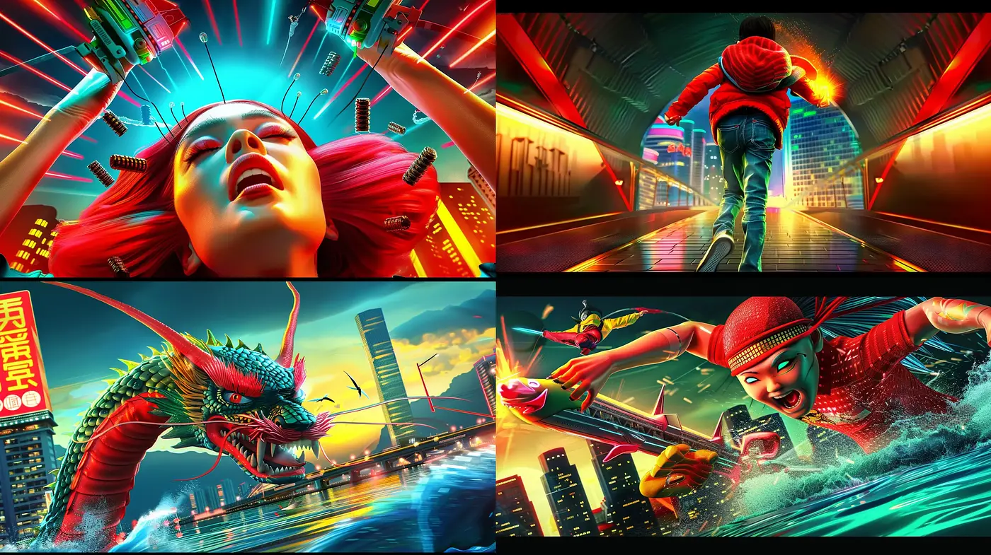 Futuristic Neon Glow: A Harmony of Cyberpunk Aesthetics and Dynamic Movement - Midjourney sref style