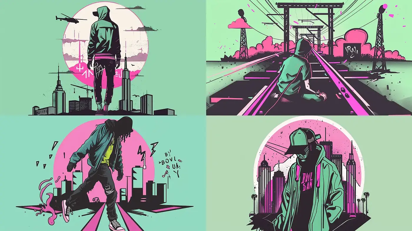 Urban Street Art with a Retro Vibe in Vibrant Colors - Midjourney sref style