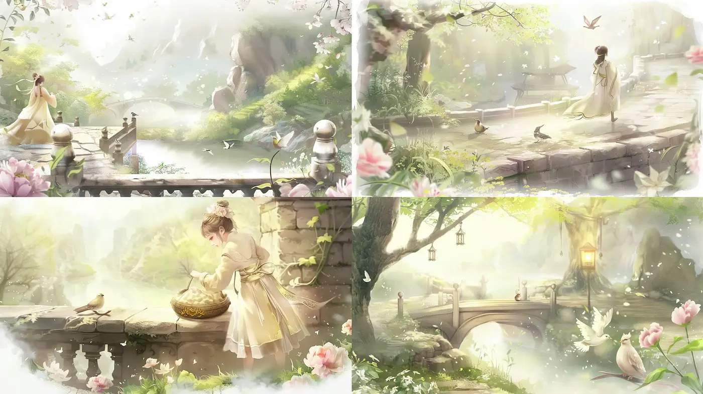 Ethereal Gardens: A Dreamy Impression of Pastoral Serenity - Midjourney sref style