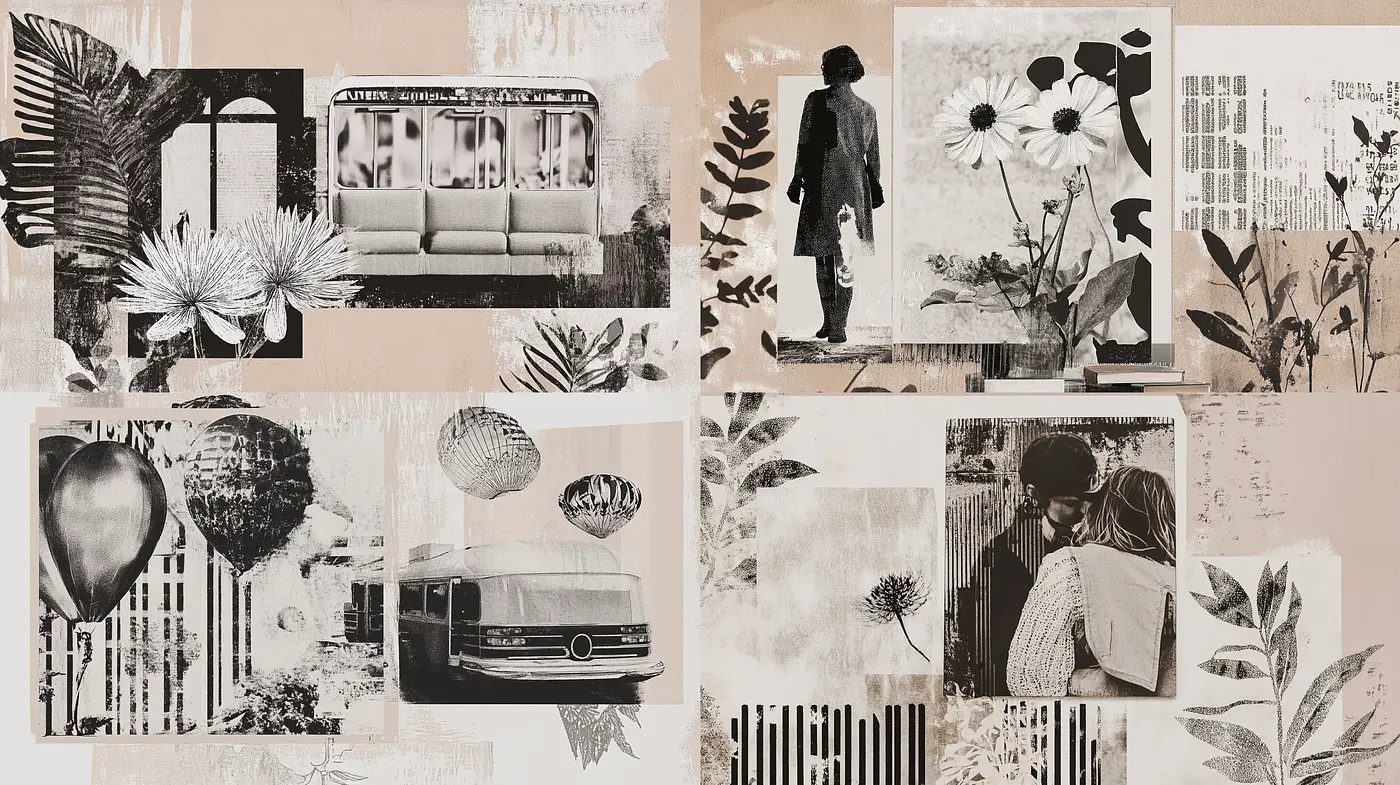 Monochromatic Collage of Nostalgic Elegance - Midjourney sref style
