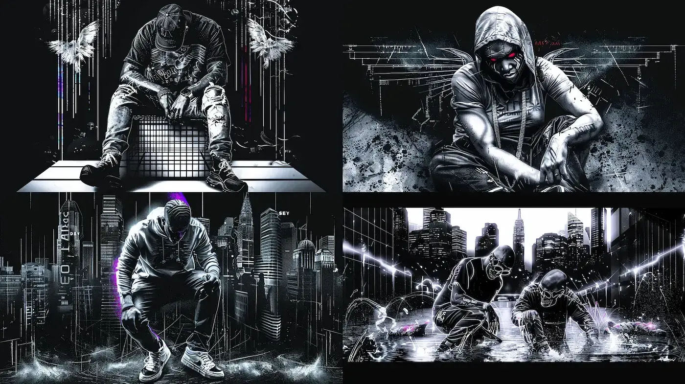 Urban Grunge with a Futuristic Edge and a Dark Aesthetic - Midjourney sref style