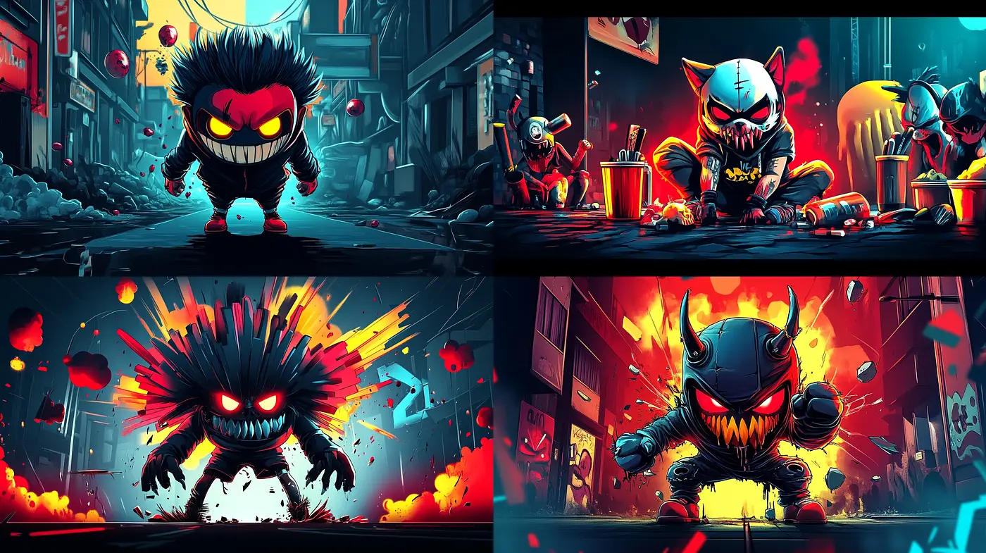 Energetic Comic Book Dynamics with a Vibrant Neon Palette - Midjourney sref style