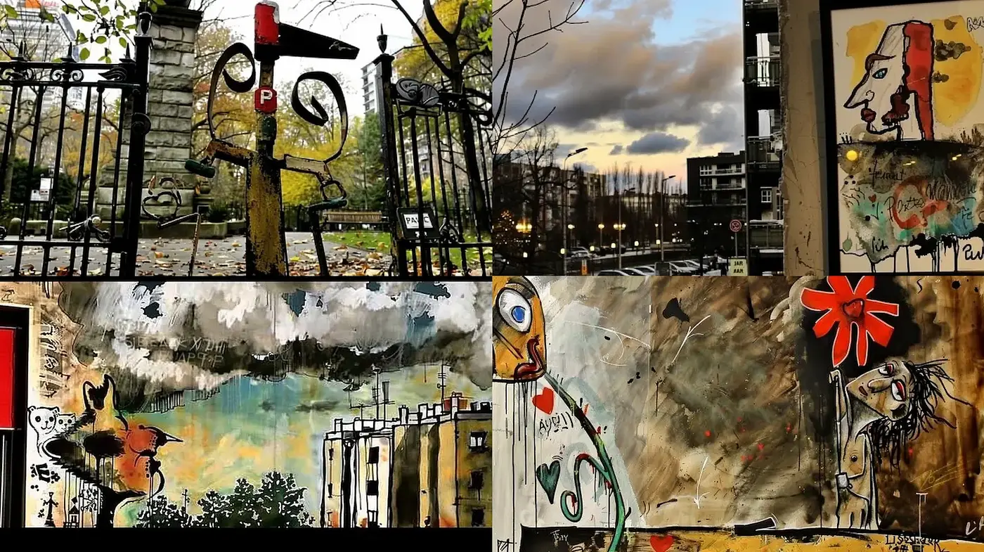 Eclectic Artistic Expression with Whimsical Elements and Abstract Forms - Midjourney sref style