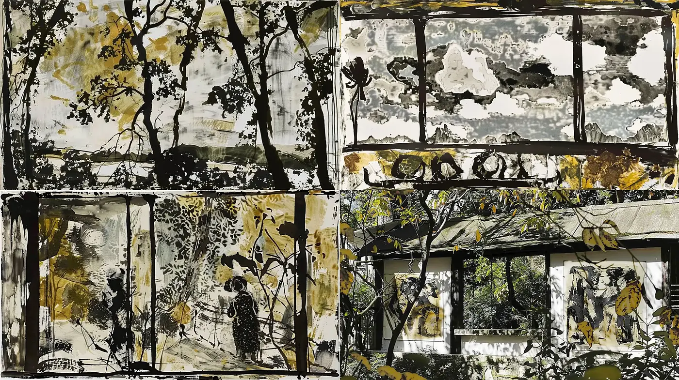 Abstracted Nature Through Monochrome Brushstrokes - Midjourney sref style