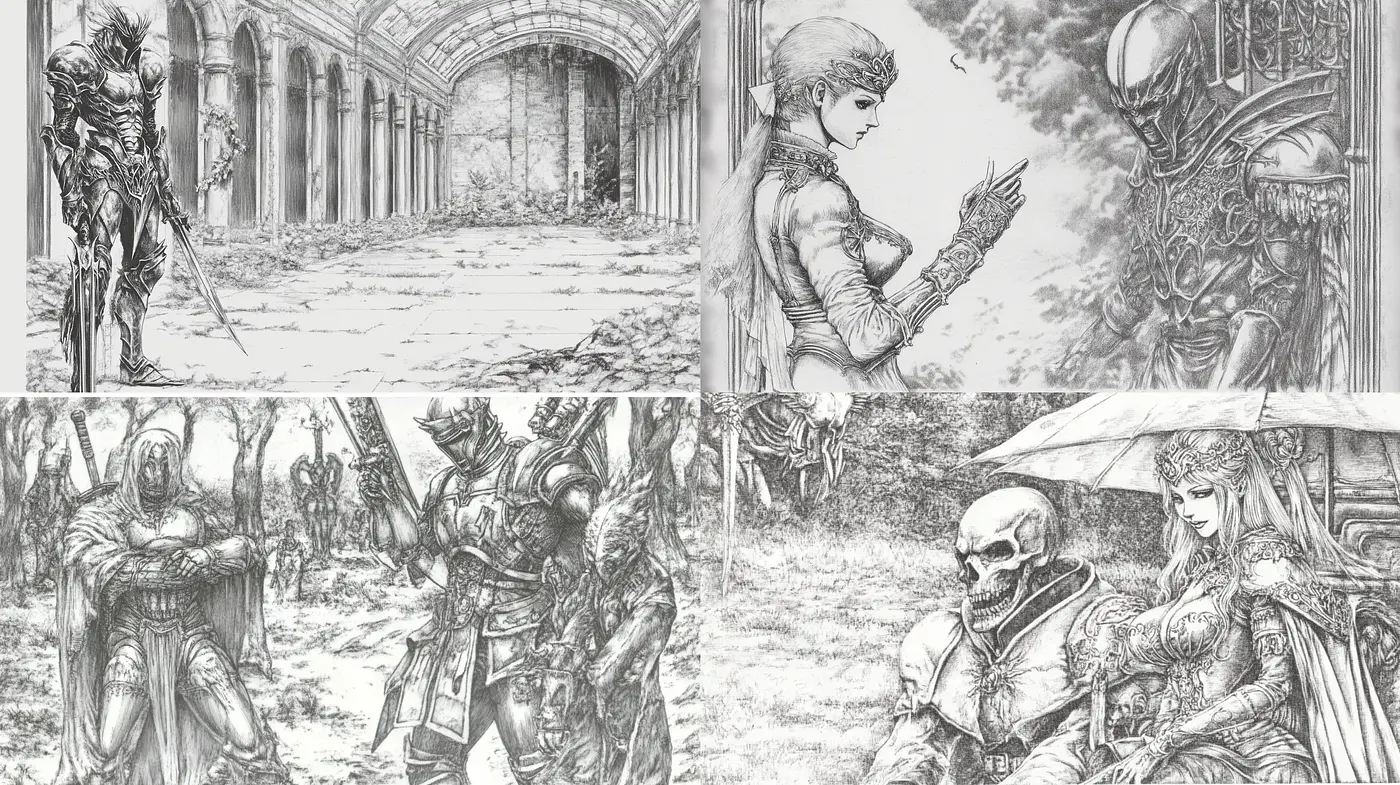 Monochrome Fantasy Etchings with a Renaissance Flair - Midjourney sref style