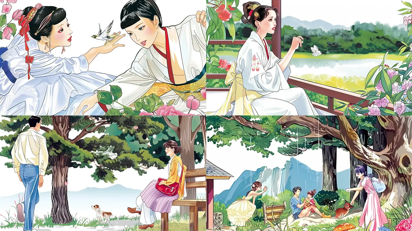 Idyllic Pastoral Scenes with Asian Aesthetic and Watercolor Essence - Midjourney sref style