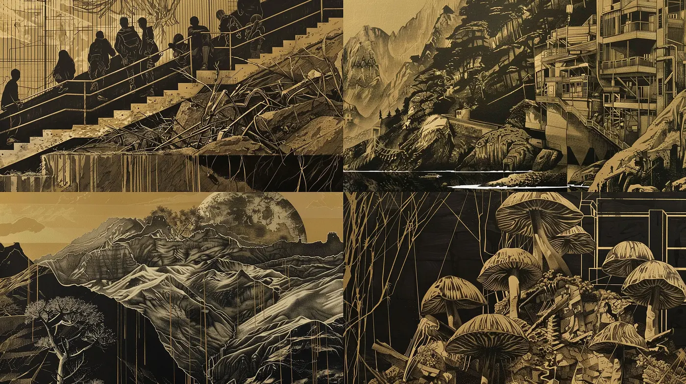 Monochromatic Mystique: A Symphony of Sepia in Surreal Landscapes - Midjourney sref style