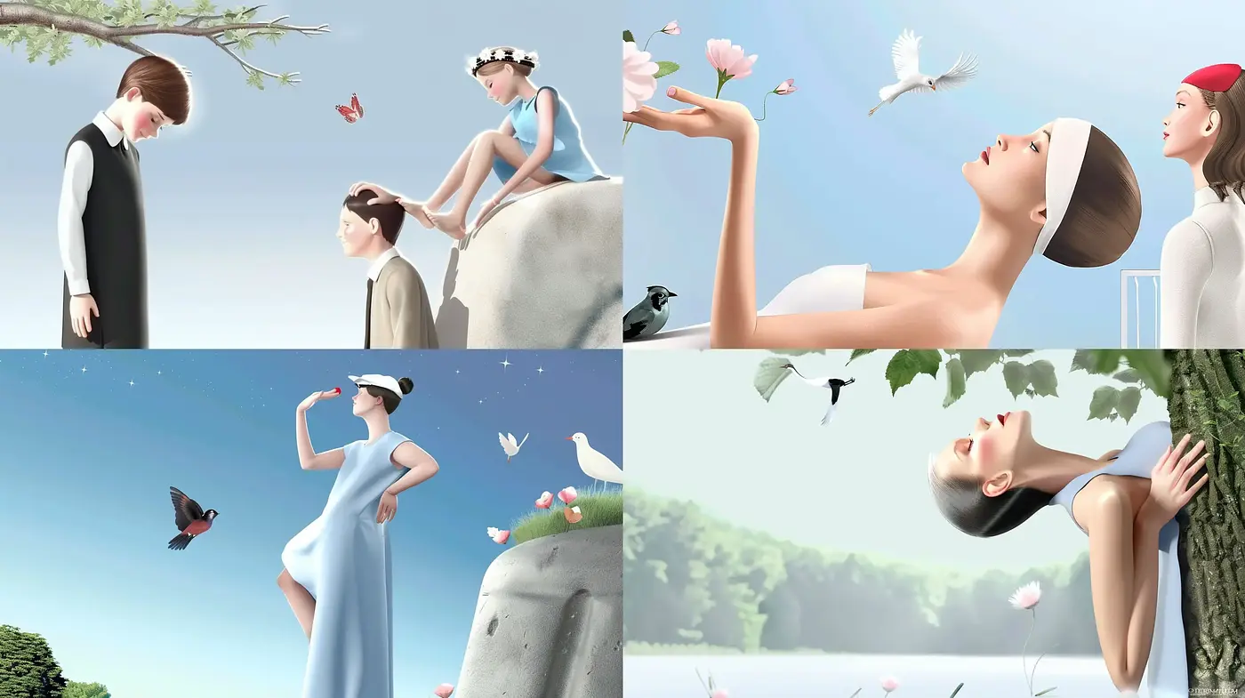 Ethereal Dreamscape Compositions with a Serene and Contemplative Aesthetic - Midjourney sref style
