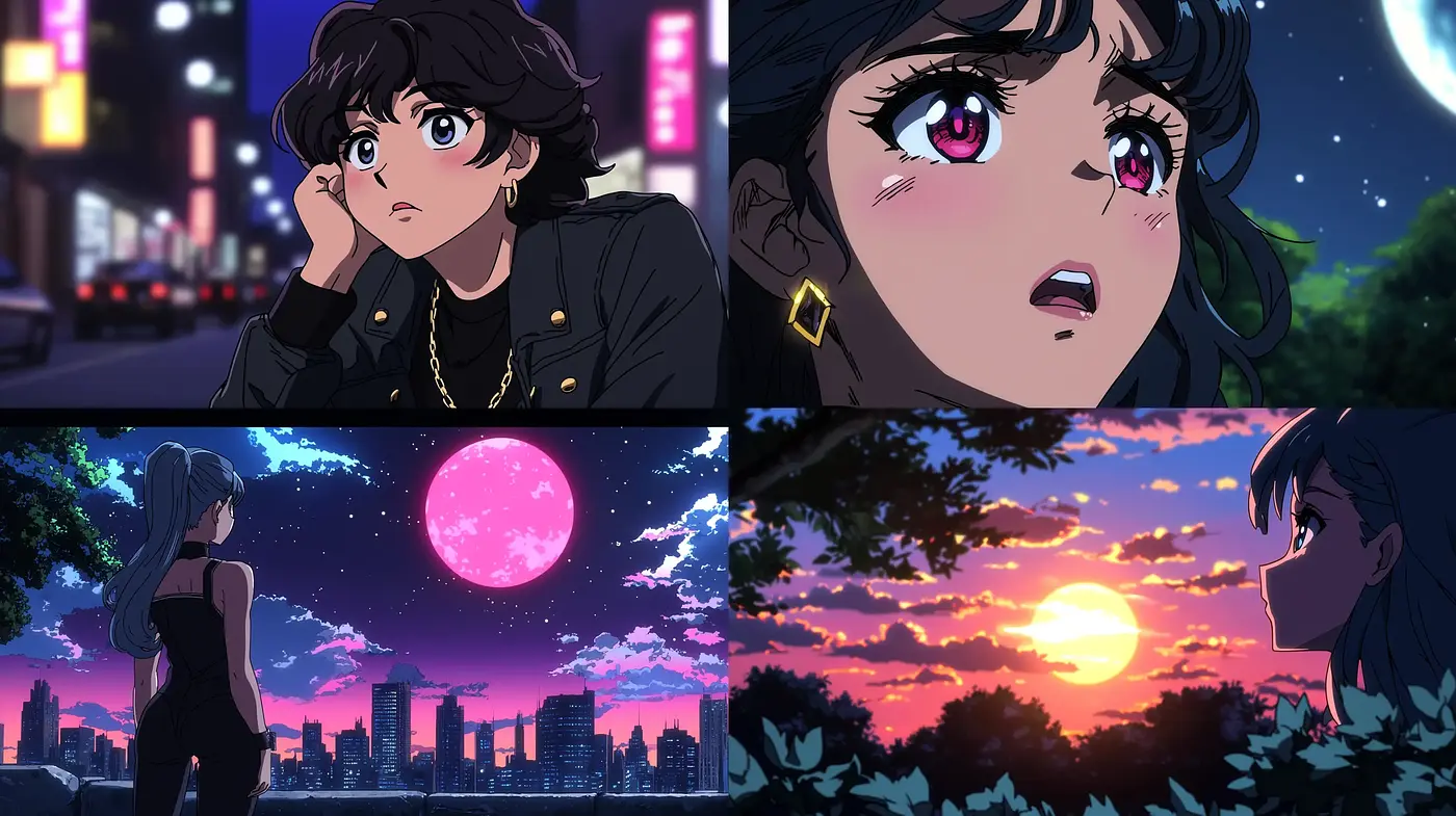 Twilight Hues and Emotional Gaze in an Anime-Inspired Dreamscape - Midjourney sref style