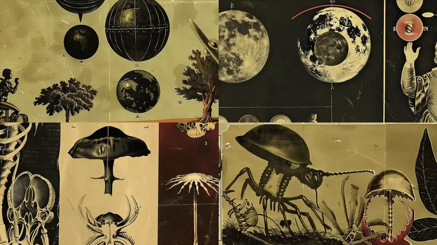 Antique Scientific Illustration Fusion with a Surreal Touch - Midjourney sref style