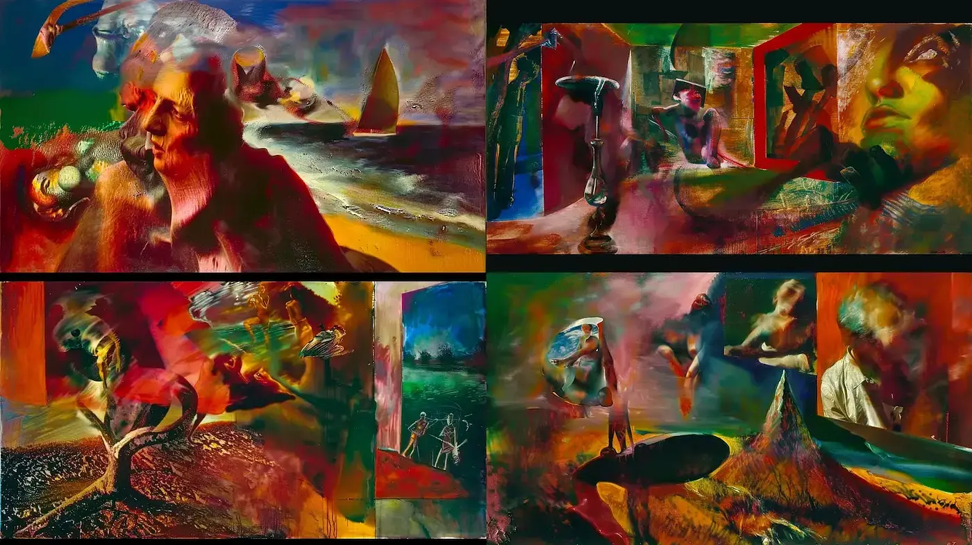 Abstract Expressionist Dreamscape with Surrealist Influences - Midjourney sref style