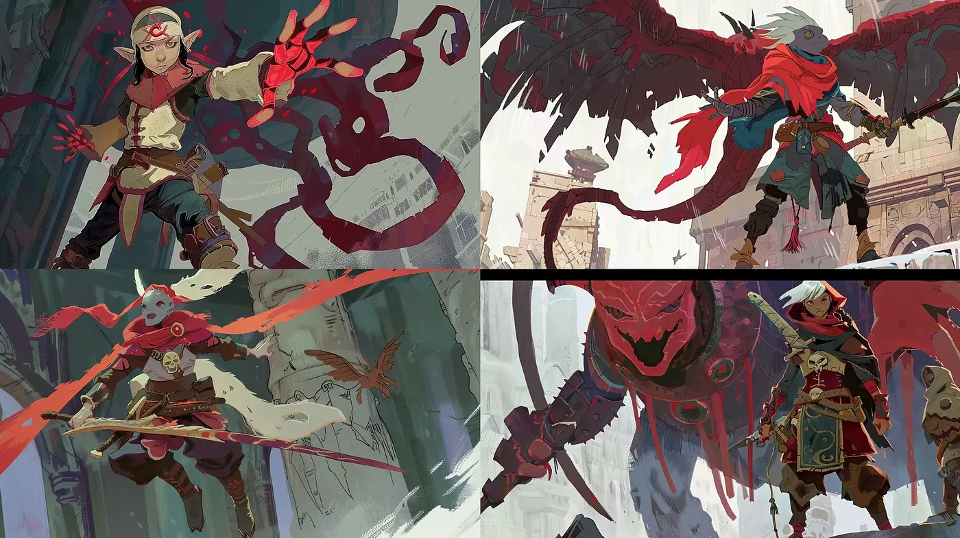 Epic Fantasia Brushwork: A Dynamic Mythological Tapestry - Midjourney sref style