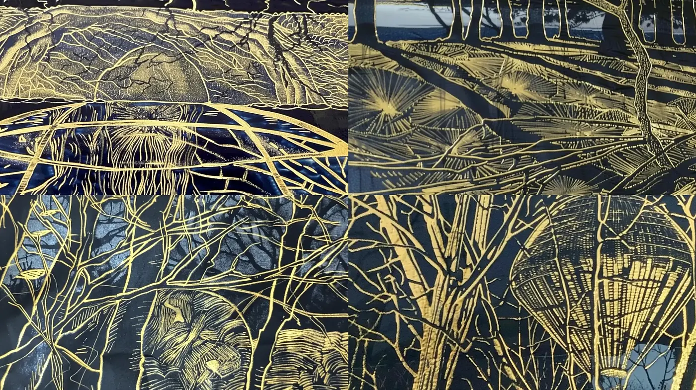 Enigmatic Golden Veins on Nocturnal Hues - Midjourney sref style