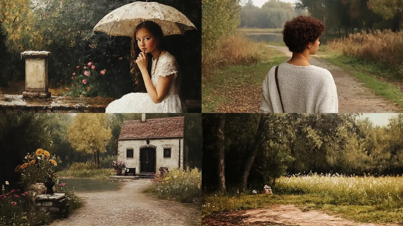 Ethereal Autumnal Pastoral Scenes with a Nostalgic Essence - Midjourney sref style