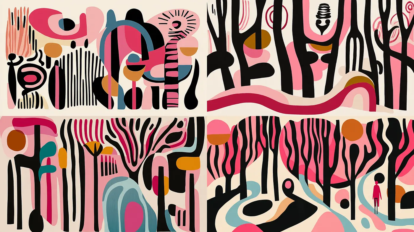 Dynamic Abstract Composition with Organic Shapes and Bold Colors - Midjourney sref style