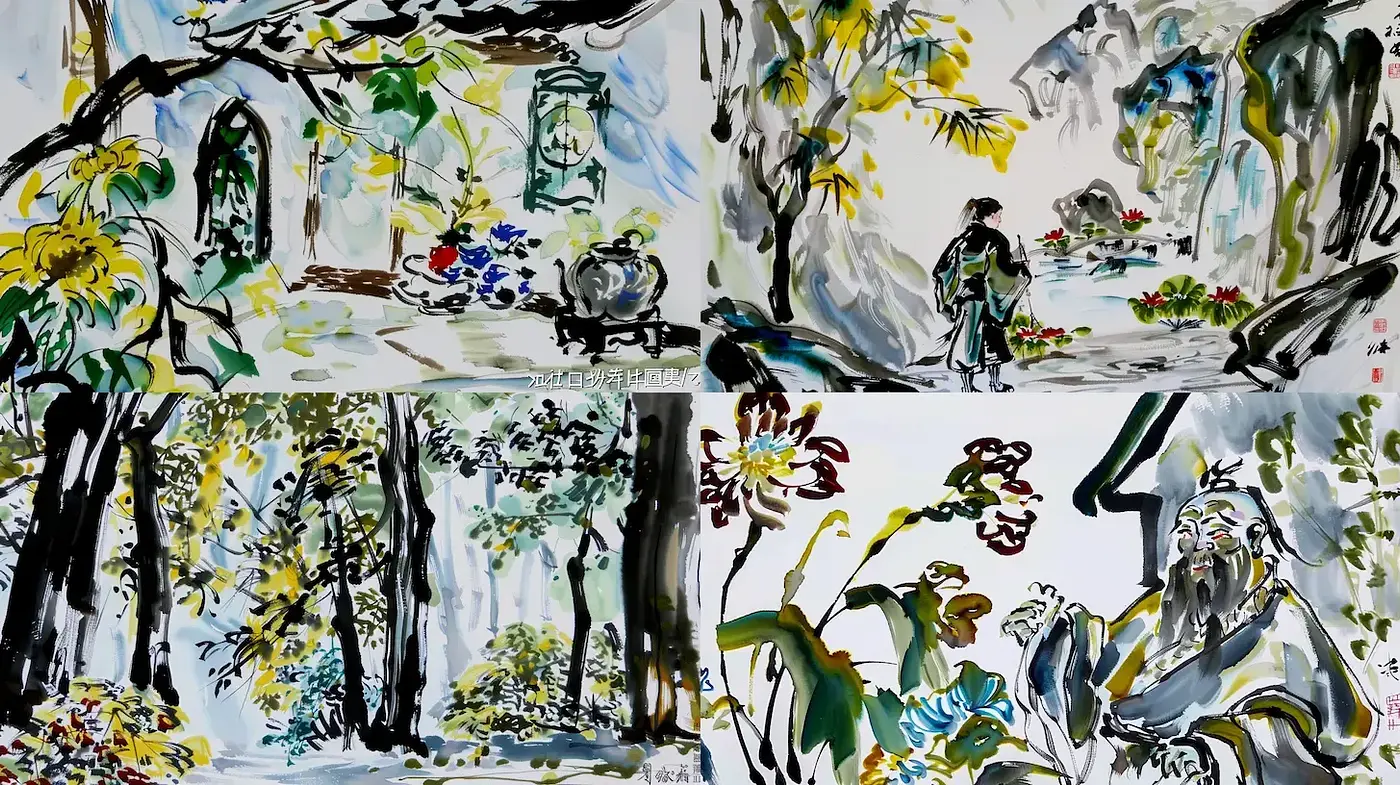 Fluid and Expressive Watercolor Landscapes with Natural Elements - Midjourney sref style