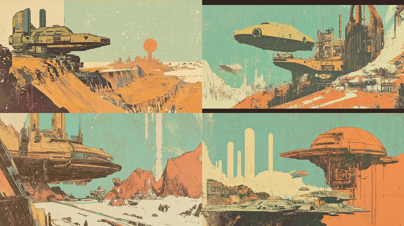 Retrofuturistic Exploration in Sun-Washed Pastel Tones - Midjourney sref style
