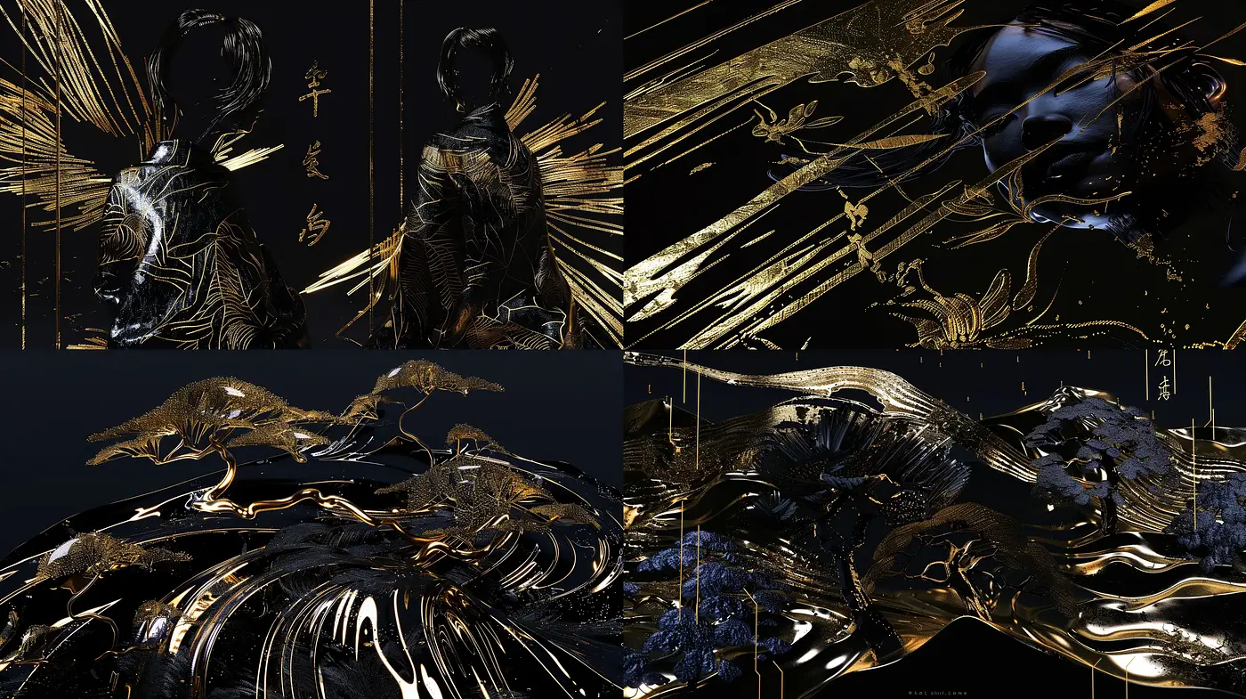 Ethereal Nocturne: Gold-Flecked Midnight Dreamscape - Midjourney sref style