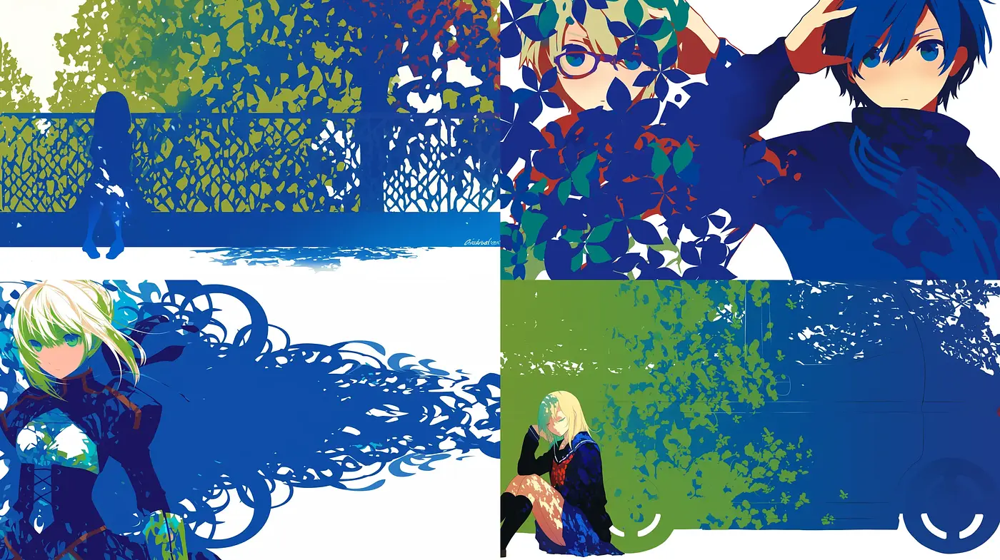 Abstracted Blue Hues with High-Contrast Anime Silhouettes - Midjourney sref style