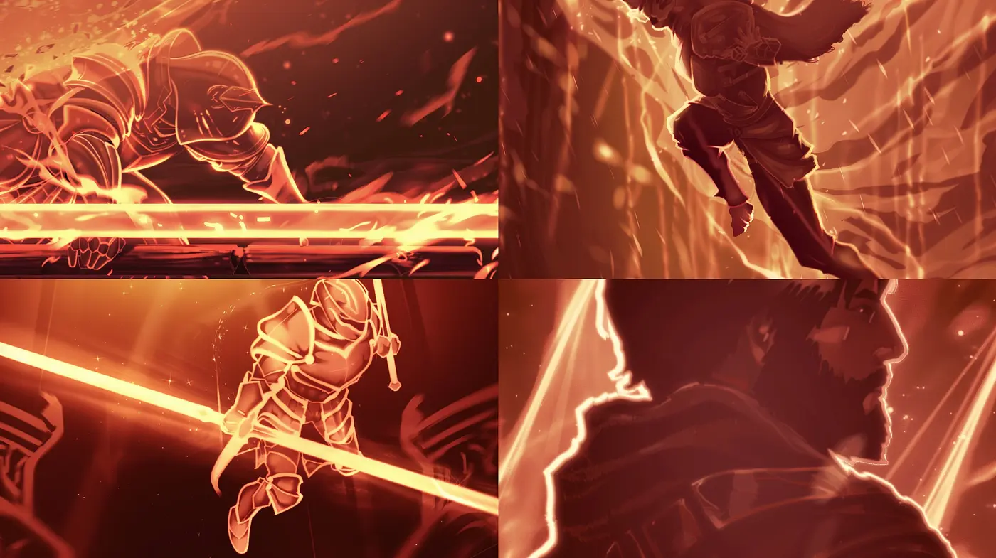Crimson Silhouettes: A Warm Monochromatic Dance of Dynamic Poses and Textured Effects - Midjourney sref style