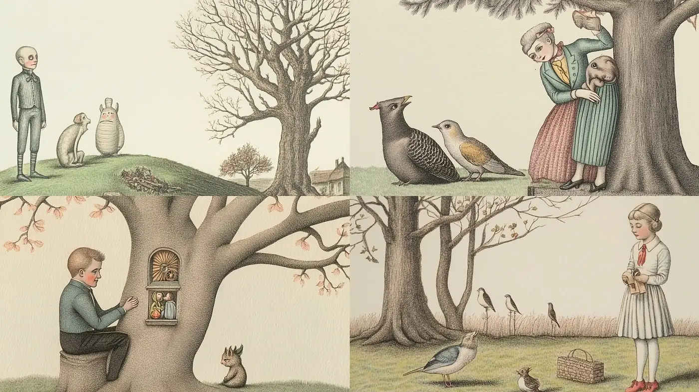 Whimsical Reverie in Sepia Tones: An Homage to Pastoral and Storybook Aesthetics - Midjourney sref style