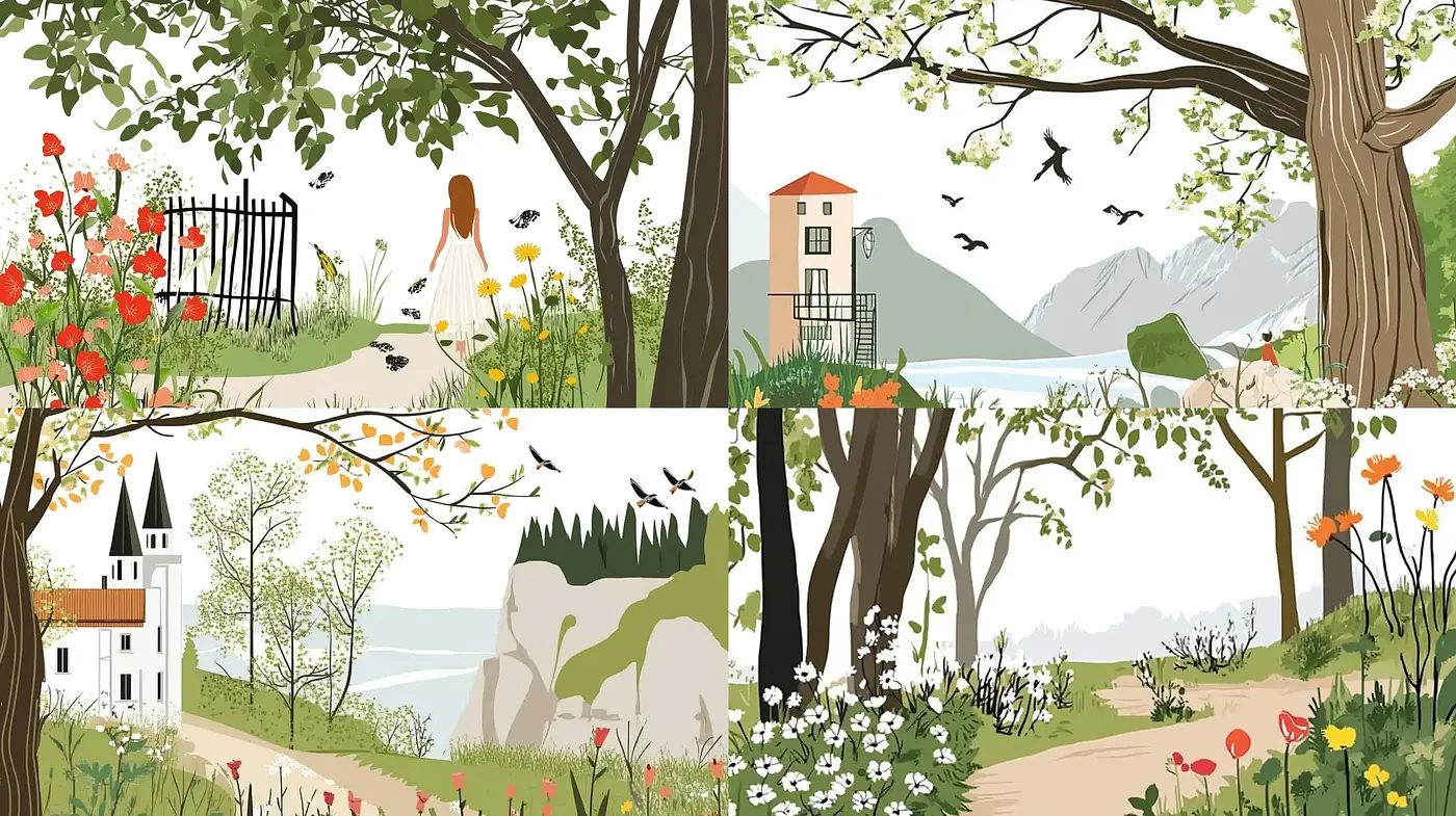 Idyllic Countryside Serenity: A Harmony of Soft Hues and Natural Tones - Midjourney sref style