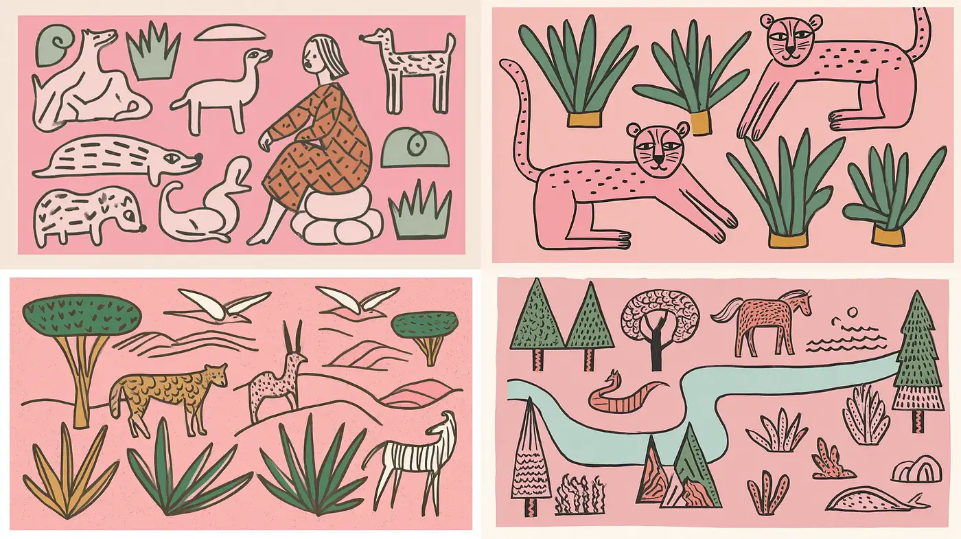 Playful and Whimsical Botanical Illustrations with a Vintage Touch - Midjourney sref style