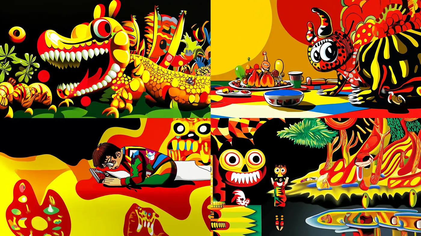 Vibrant Mythological Tapestry: A Fusion of Vivid Hues and Enigmatic Figures - Midjourney sref style