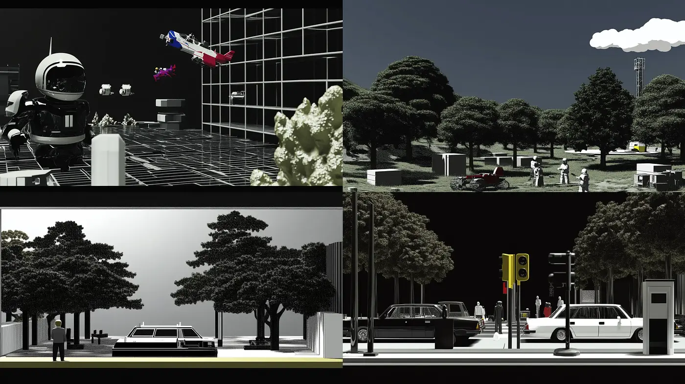 Monochromatic Futuristic Urban Dreamscape - Midjourney sref style