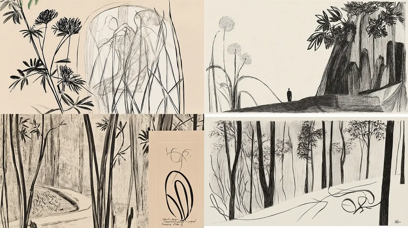 Monochrome Contemplation of Nature's Silhouette - Midjourney sref style