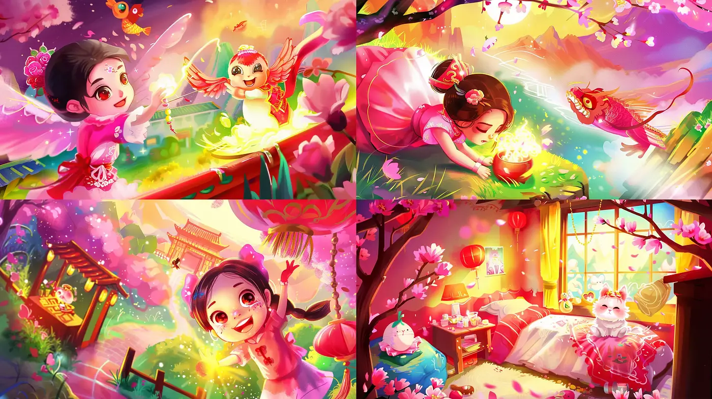 Enchanted Whimsy: A Radiant Journey through Blossoming Fantasies - Midjourney sref style