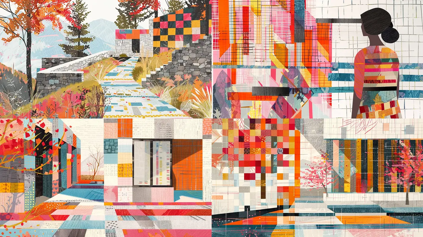 Collage of Evocative Geometry: A Fusion of Nature and Abstract Textures in Art - Midjourney sref style