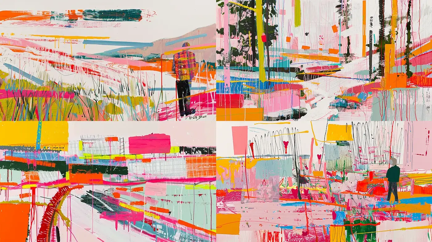 Vibrant, Abstract Landscapes with a Whimsical Touch - Midjourney sref style