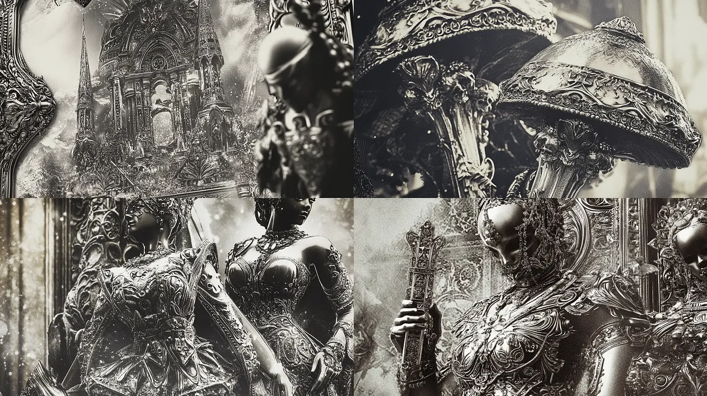Monochrome Elegance of Baroque-Inspired Digital Etchings - Midjourney sref style