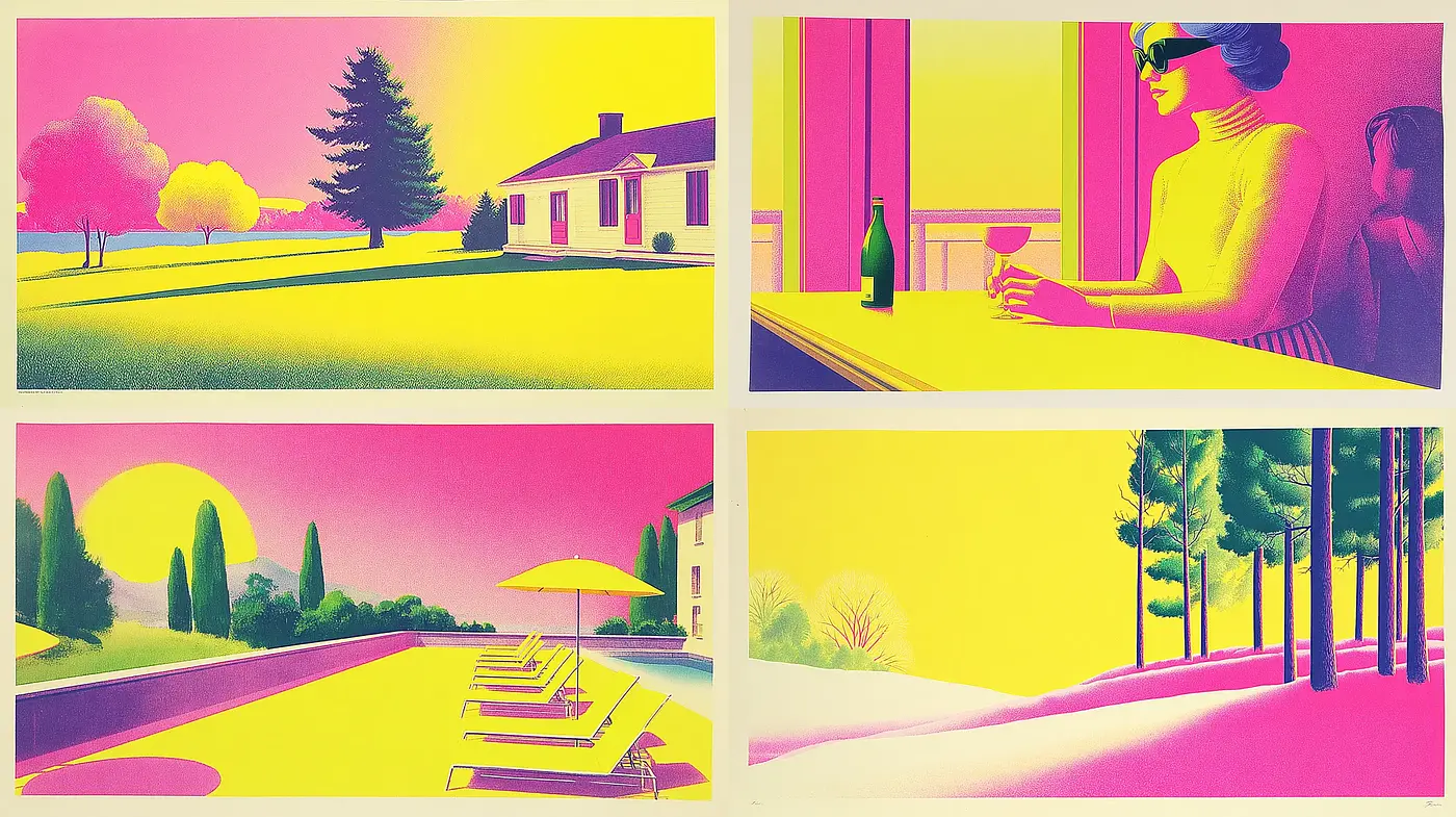 Bright and Bold Retro Aesthetic with a Touch of Surrealism - Midjourney sref style