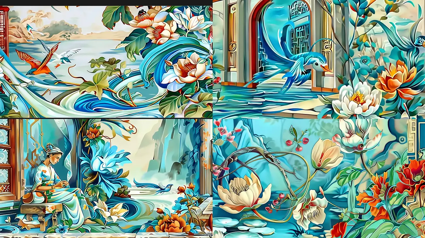 Ethereal Botanical Art Nouveau Fusion - Midjourney sref style