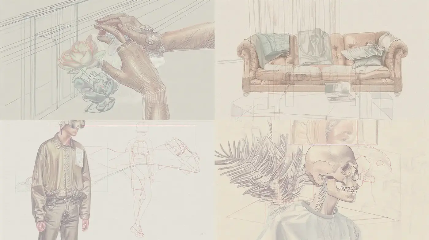 Intricate Line Art with a Touch of Ethereal Realism and Soft Tones - Midjourney sref style