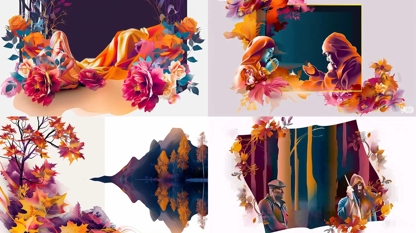 Autumnal Dreamscape: A Mélange of Vibrant Hues and Stylized Nature - Midjourney sref style