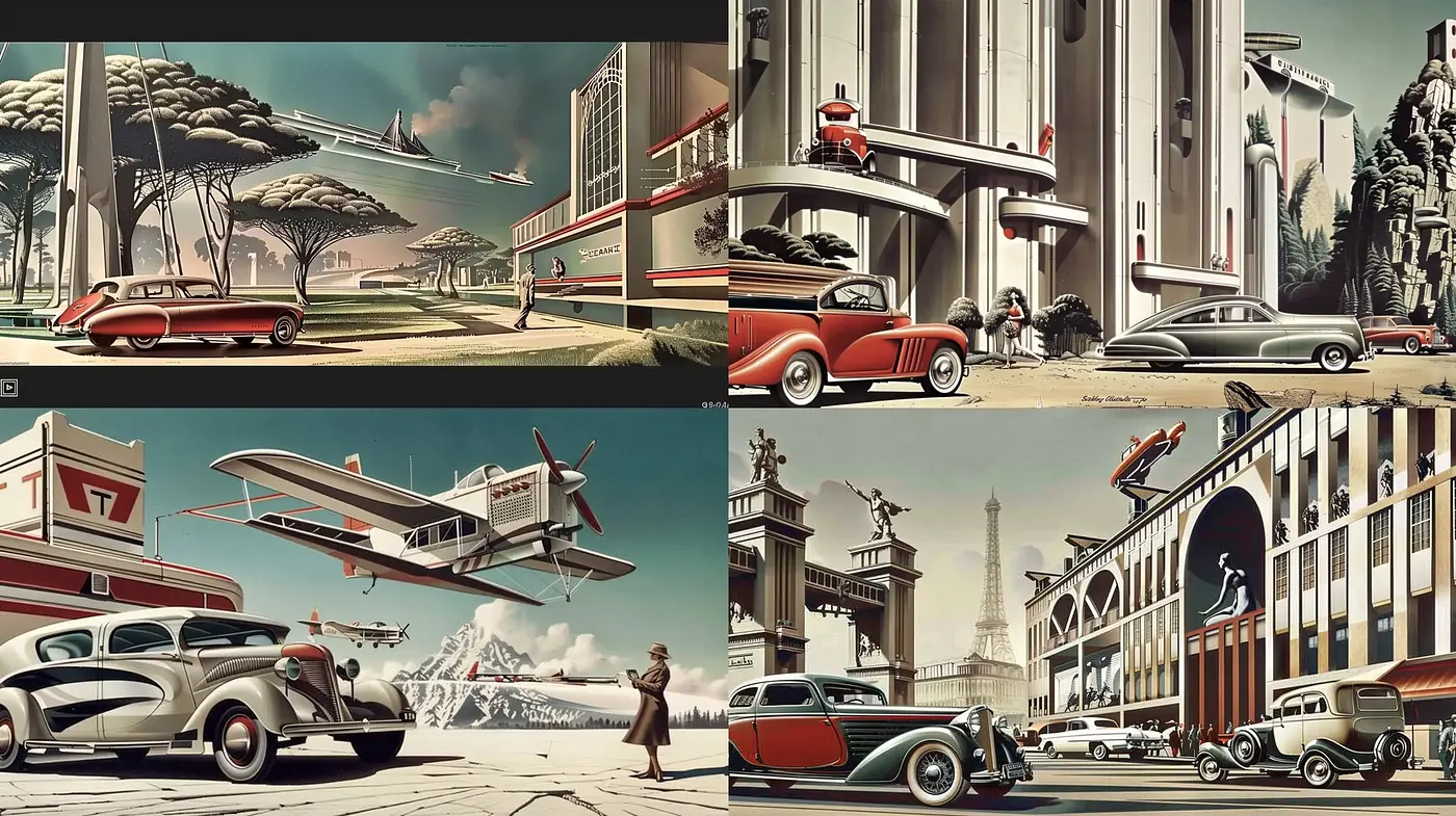 Retrofuturistic Echoes with Art Deco Influences and Streamlined Automobilia - Midjourney sref style