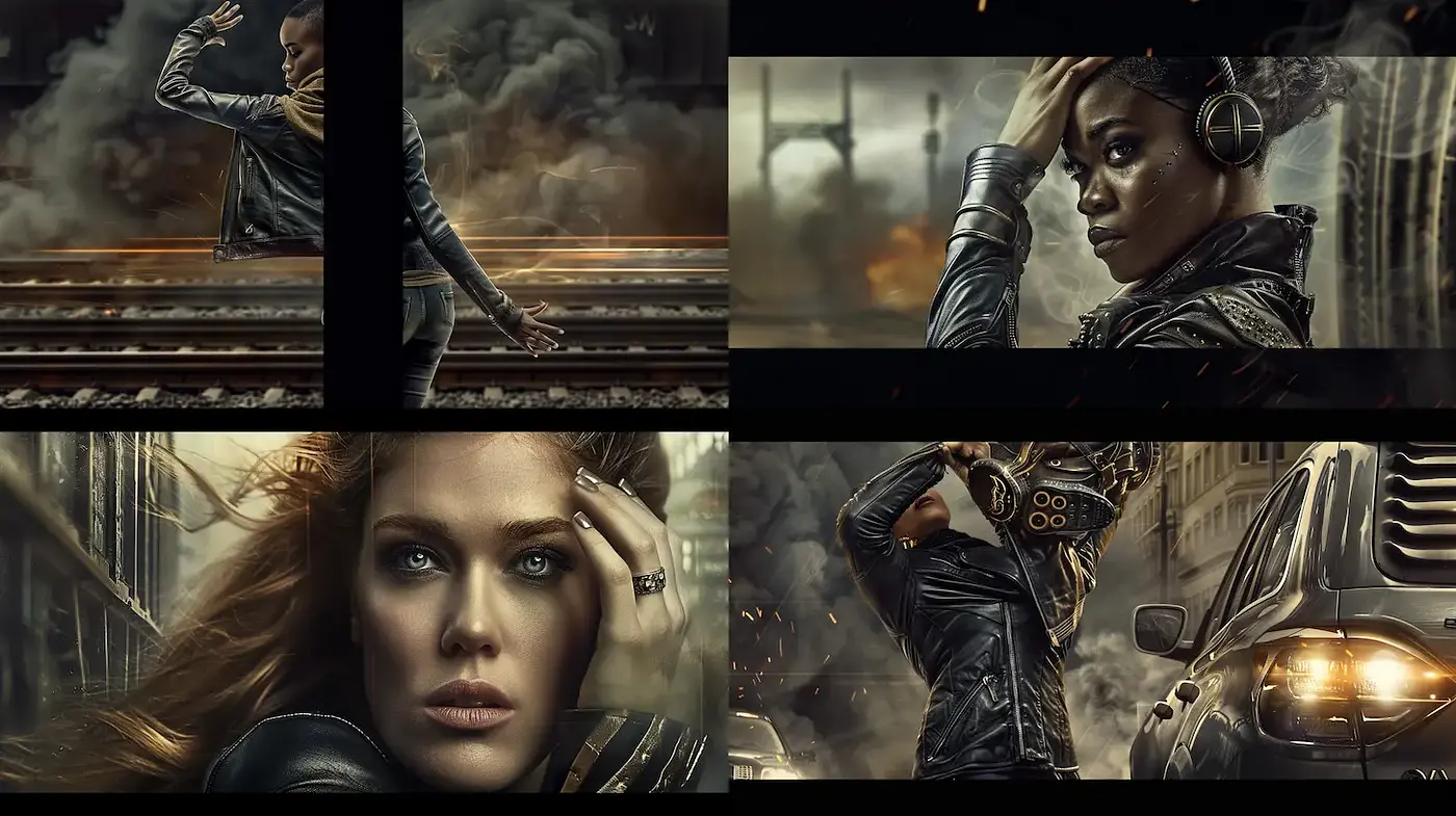 Futuristic and edgy cinematic realism with a strong sense of motion - Midjourney sref style