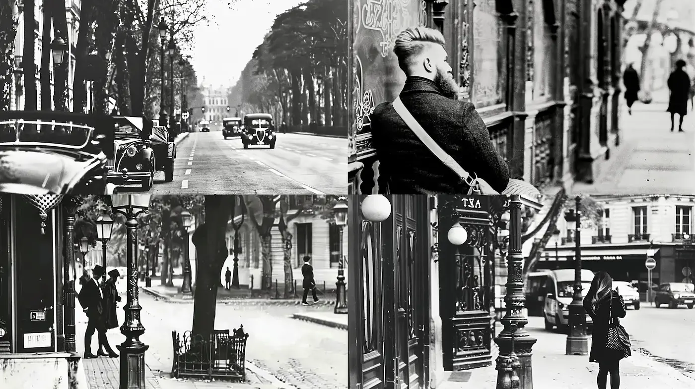Black and White Urban Vintage Photography with a Nostalgic Ambiance - Midjourney sref style