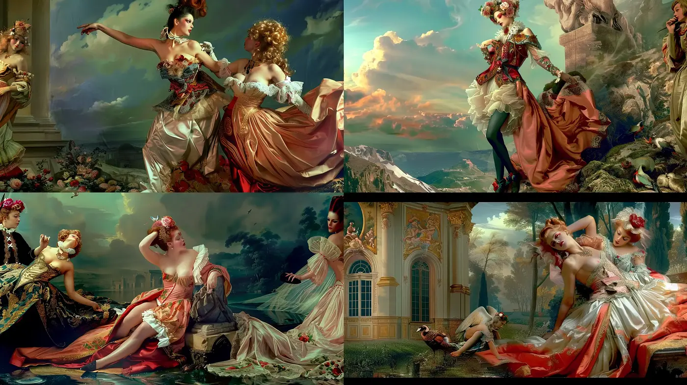 Elegant Romanticism and Baroque Fusion in Idyllic Dreamscapes - Midjourney sref style