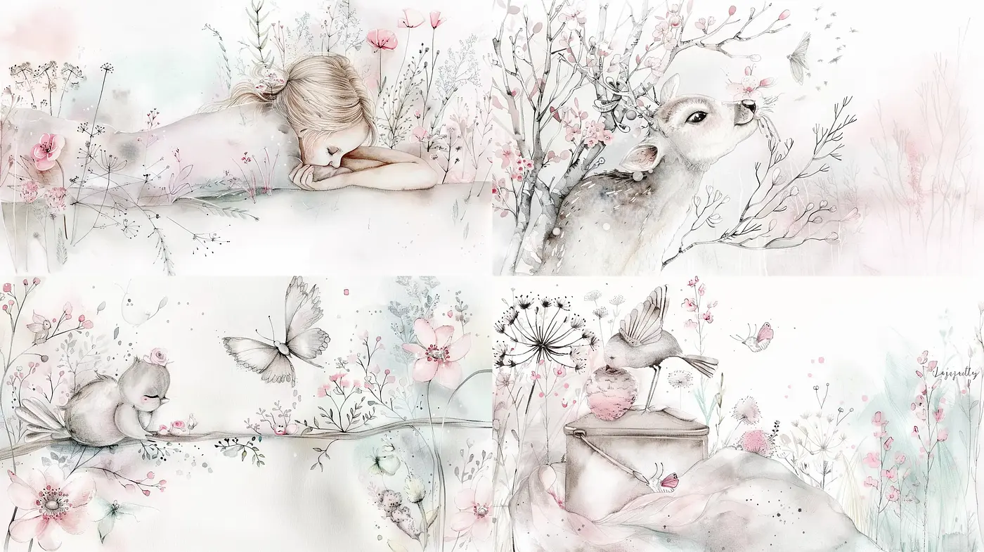 Whimsical Nature's Embrace in Ethereal Watercolors - Midjourney sref style