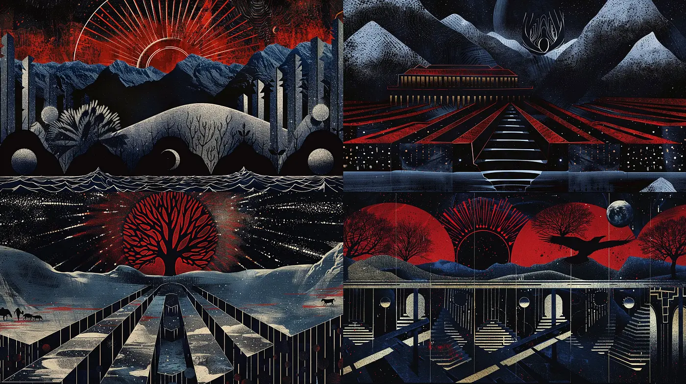 Ethereal Nocturnes: A Synthesis of Geometric Precision and Cosmic Wonder - Midjourney sref style