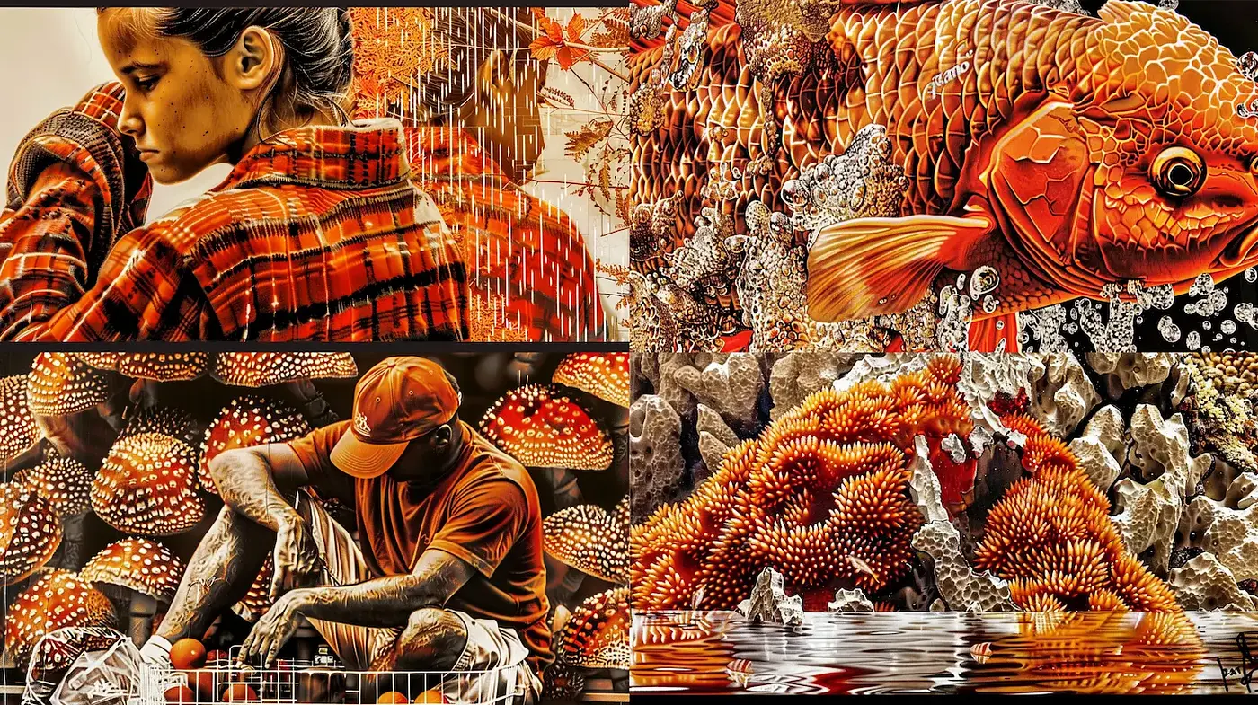 Vibrant Exploration of Natural and Urban Elements with a Rich Color Palette - Midjourney sref style
