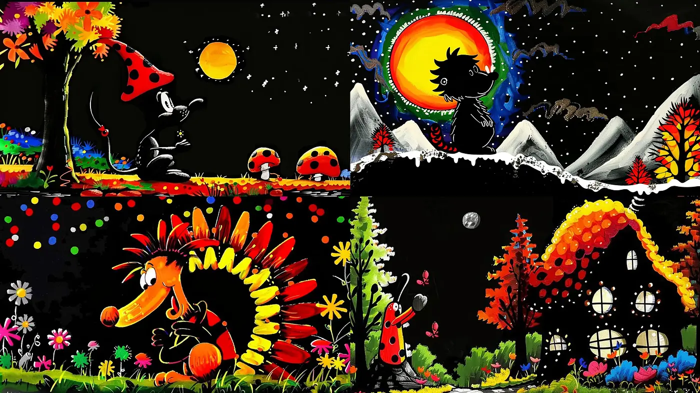 Enchanting Storybook Reverie with Whimsical Cartoon Expression - Midjourney sref style